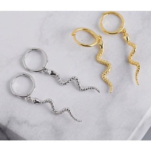 Snake Lightning Sterling Silver Women Earring Small Hoop Snake Shaped Earrings Long Cross Round Punk Drop Earrings Gift Jewelry