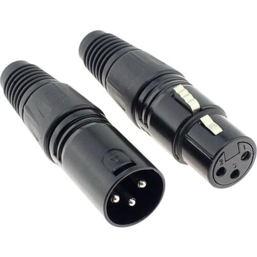 1pc XLR 3Pins Audio Microphone Cable Connector Black Male Female Plug Cable Connector Adapter