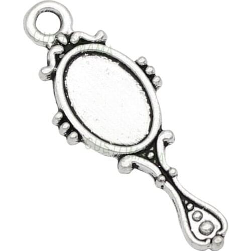 120pcs- Mirror Charms Antique Silver 2 Sided Hand Mirror Charms Pendant 27x10mm