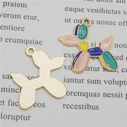Julie Wang 4PCS Enamel Balloon Dog Charms Alloy Colorful Dog Gold Tone Necklace Bracelet Earring Jewelry Making Accessory