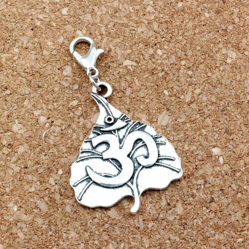 5Pcs Zinc Alloy Tree Leaf OM Yoga Sign Charms With Lobster Clasp Fit Bracelet DIY Jewelry 24.8x46mm A-383b