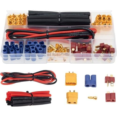 50pcs/set T Plug EC3 XT60 Connector Silicone Heat Shrink Tube 14AWG Cable Kit for RC FPV Lithium Battery