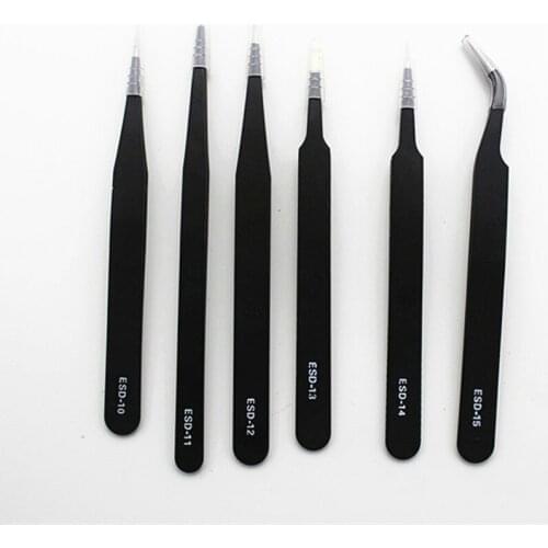 6pcs ESD Safe Anti-Static Tweezers Set Maintenance Watch Repair Tools Kits Electronic Rework Tool Set DIY Tools