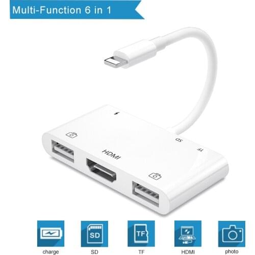 6 in 1 Lightning to SD/TF/Camera HDMI-compatible Aux Cable Splitter Adapter For iPhone 12 Series XR/8/8P/Ipad Adapter THT-011-1