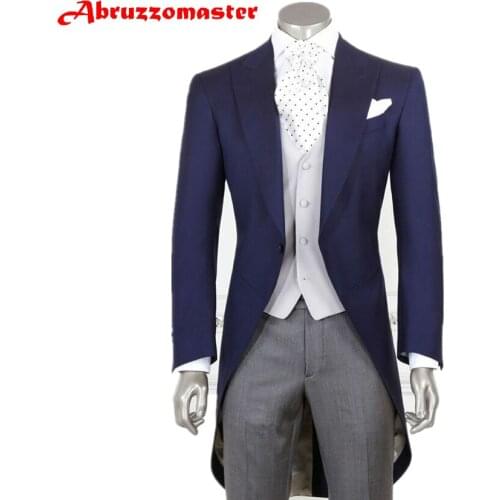 Abruzzomaster Gray Morning Suits Classic Fit Peak Lapel Men Suits One Button Wedding Groomsmen Suits Tuxedo Jacket+pants+vest