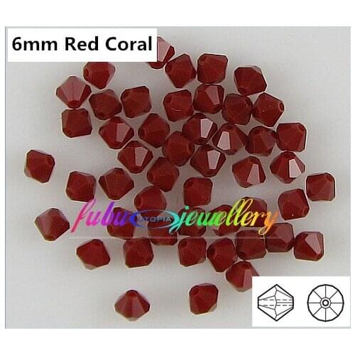 Free Shipping! 288pcs/Lot, AAA Chinese Top Quality 6mm Red Coral Crystal Bicone Beads