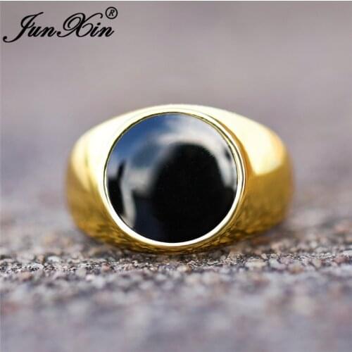 Luxury Male Black Stone Big Rings For Men Yellow Gold Wedding Bands Vintage Drip Promise Engagement Ring Turkish Jewelry