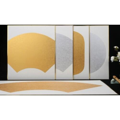 Jin Qian Paper Meticulous Painting Calligraphy Ripe Rice Paper Cards 2sheets Thicken Fan Shap Golden Foils Xuan Paper Cards