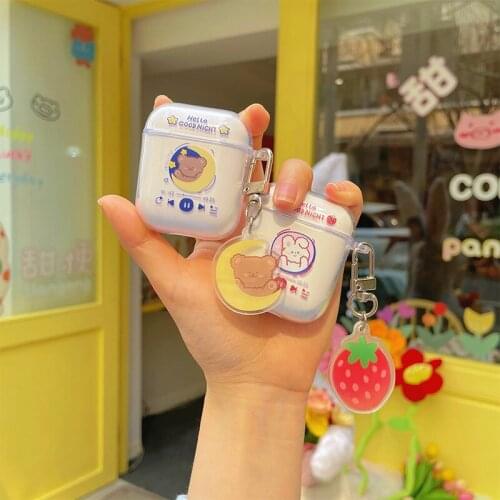 Cute Soft Headset Cover For AirPods 12 With Keychain Cartoon Bear Transparent Earphone Case Wireless TPU Shell Fundas Keyring