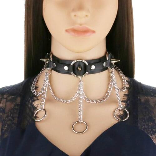 PU leather Chain Neck Black Choker Circle Punk Necklace Spike Collar Girl Goth Wome Cosplay Jewelry Gothic Accessories Harajuku