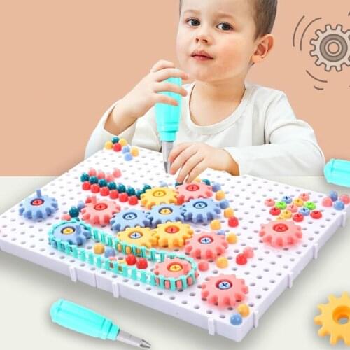 Kids Electric Drill Screw Combination Nut DIY Building Block Disassembly Puzzle Suitcase Educational Childrens Family Toys
