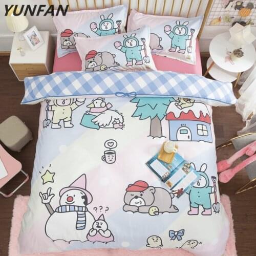Cute snowman Kids Bedding Set tree Duvet Cover Colorful Girly queen Bedspreads Cartoon Bed Set bear children quilt cover sets