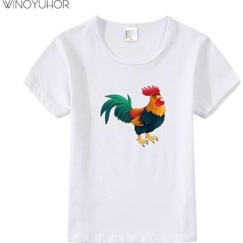 Cartoon Cock Printed T-shirt Baby Boys Short Sleeve T Shirt Summer Funny Cute Chicken Girls Tops Children Clothes High Quality
