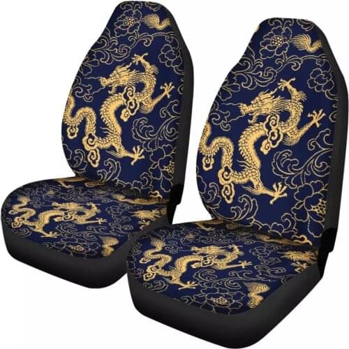 HUGSIDEA Golden Dragon Print Front Seat Cover Universal Vehicle Interior Decoration Vintage Anti-Dirt Seat Case for SUV Sedan