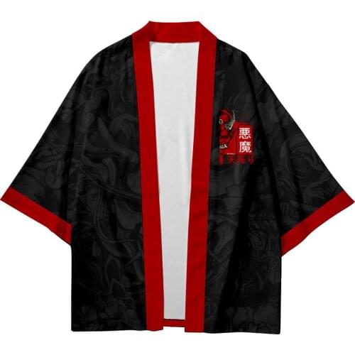 Men Women Cardigan Cosplay Haori Yukata Harajuku Tops Robe Fashion Asian Clothes Anime Demon Print Kimono Japanese Streetwear
