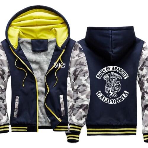 Mens jacket Wintter Warm Slim jacket men SOA Sons of anarchy Sweatshirt cotton Harajuku Mens zipper jacket