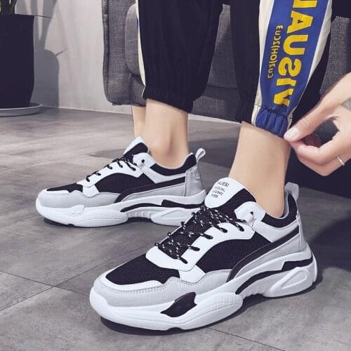 Street Style Breathable Men Chunky Sneakers 2019 INS Fashion Men Platform Trainers Man Shoes Male Footwear Black White A4-17