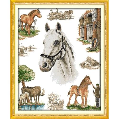 The home of horse cross stitch kit 14ct 11ct pre stamped canvas cross stitching animal lover embroidery DIY handmade needlework