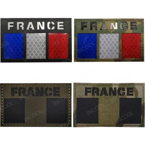 France Flag IR Infrared Embroidered Patches Tactical Military Patch Nylon Reflective French Flag Emblem Embroidery Badges