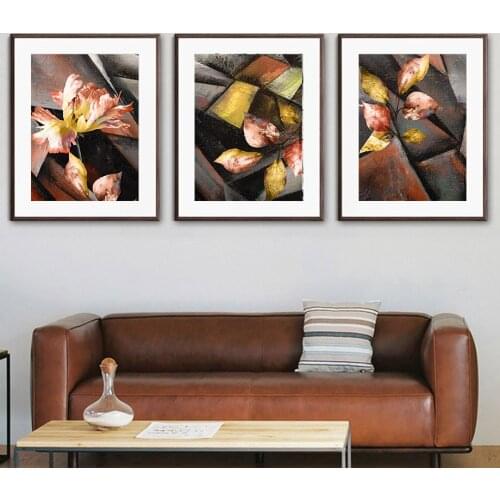 Tulip Flower Leaf Color Block Abstract Wall Art Canvas Painting Nordic Posters And Prints Wall Pictures For Living Room Decor