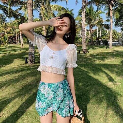 2021 Summer New Couple Swimsuit Sweet Skirt Two Piece Set Women Swimwear Vacation Sexy Beach Wear Fashion Print Men Beach Shorts