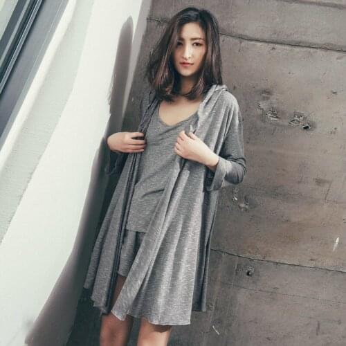 Spring New Pyjamas Suspender Shorts Nightgown Three-piece Pajamas Long Sleeve Shorts Pijama Mujer Super Soft Fashion Sleepwear