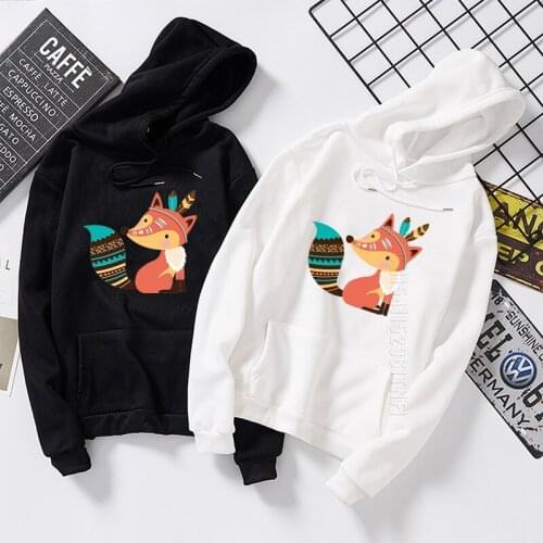 Autumn Men Hoodies Student Harajuku Kawaii Womens Hoodies Fox Print Oversized Hooded Tops Pullovers Moletom Mujer Streetwears