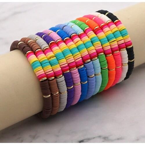 OSHUER New13 colors Polymer Clay Beads Bracelet Boho Jewelry Gift for Women Halloween Jewelry Beaded Charms Bracelet Wholesale