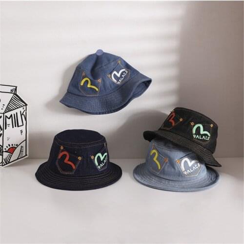 Baby Boy Girls Denim Bucket Hat Kids Wide Brim Spring Summer Fishing Hats Jean Panama with Pocket for Children Designer Bob Cap