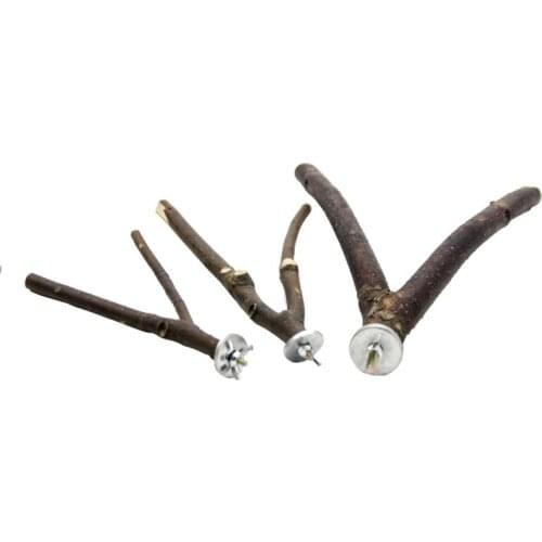 Parrot Toy1PC 15cm Natural wood stand Fork Stand Rack Toy Wooden Hamster Perches for Bird Cage Toys With Stainless Steel Clip