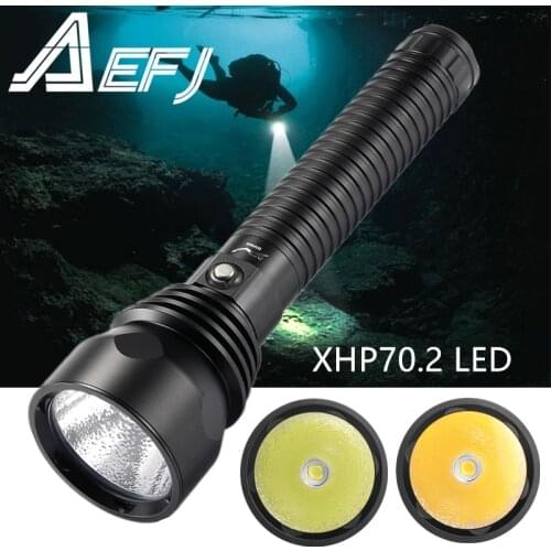 Dive Light Yellow / White light XHP70.2 LED Diving Flashlight Super Bright 26650 Torch Underwater 150M waterproof Lamp