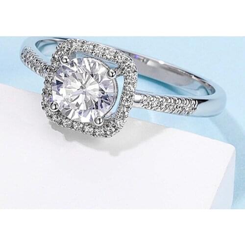 Straight Wall Inlaid Square Bag S925 Silver Moissanite Class D 1 Carat Japanese and Korean Retro White Personality Womens Ring