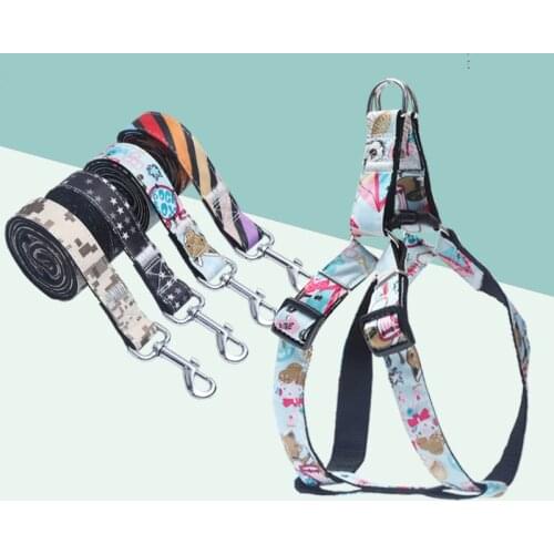 Adjustable Nylon Dog Leash and Harness Set for Small Dogs Cats Colorful Printed Dog Chest Straps Traction Rope Pets Leash Belt