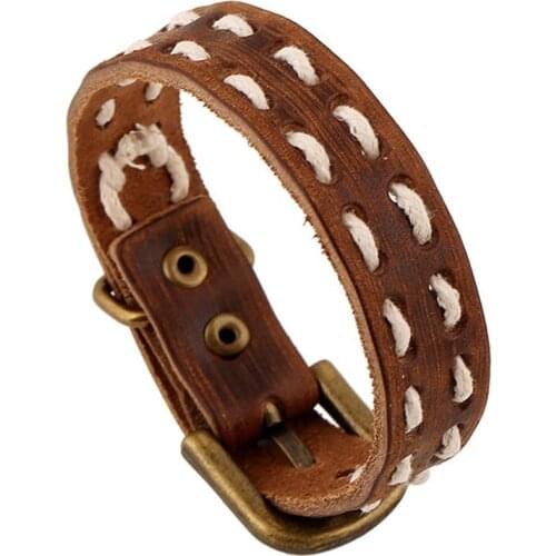 Retro Belt Leather Rope Knitting Bracelets 26.5cm Buckle Adjustable Male Bangles Casual Summer Jewelry Boyfriend Accessories