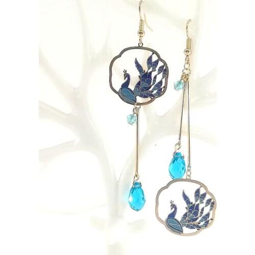 Elegant Blue Peacock Drop Earrings For Women Fashion Jewelry Chinese Vintage Style Cute Animal Long Pendant Earring Accessories