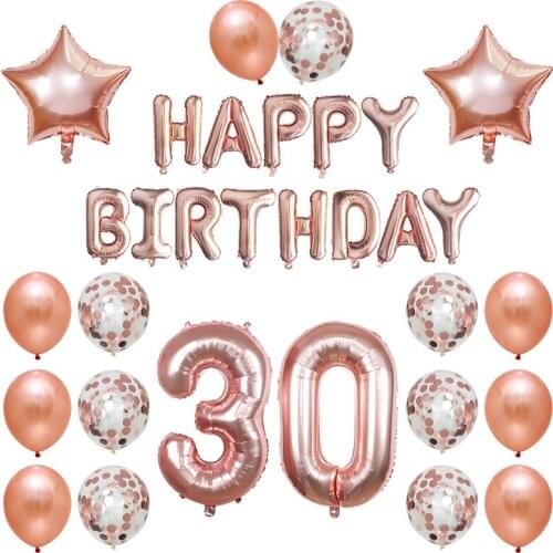 1set 30 50 60 years old Happy Birthday Balloons Adults Alphabet Letters Paper Banner 40inch Rose Gold Number foil balloon Decor