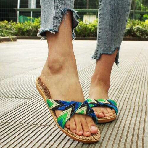 New Summer House Flip Flops Breathable Linen Flat Beach Slippers Shose Women Slippers Female Manual Flax Ladies Slippers Sandals