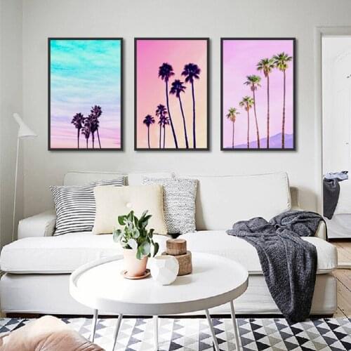 Modern Wall Art Landscape Coconut Tree Sunset Glow Canvas Paintings Print Picture Home Decor Poster For Living Room