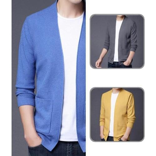 Ribbing Hem Chic Men Solid Color Knitwear Sweaters Knitwear Men Cardigan Loose Fit for Office