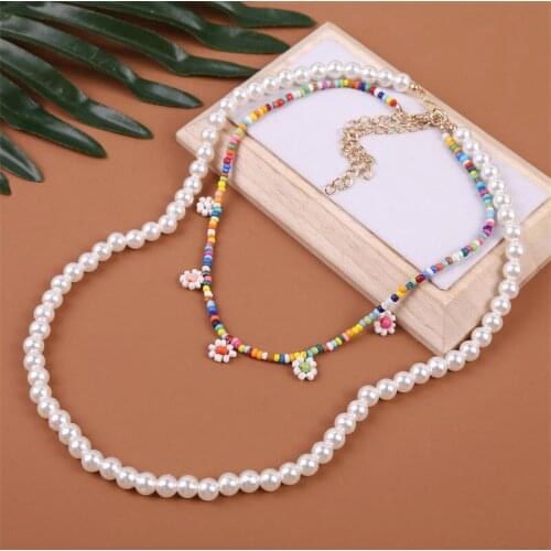 Bohemian Imitation Pearl Choker Necklace For Women Fashion Colorful Beads Clavicle Chain Short Necklace Female Party Jewelry New