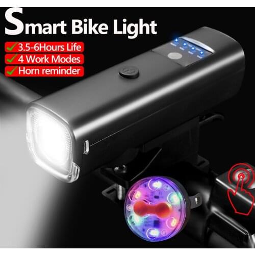 2000mAh MTB Smart Bike Light with Horn USB Rechargeable Bicycle Lights LED Headlight Front Lamp Waterproof Flashlight with rear