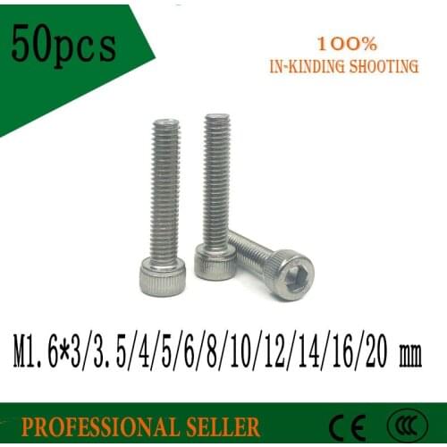 50Pcs M1.6 *3/3.5/4/5/6/8/10/12/14/16/20 304 Stainless Steel Hexagon Socket Head Cap Screws Hex Socket Screw Metric Bike Screw