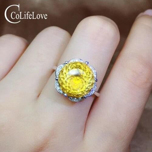 CoLife Jewelry Brilliant Citrine Ring for Party 12mm Natural Citrine Silver Ring 925 Silver Citrine Jewelry for Engagement