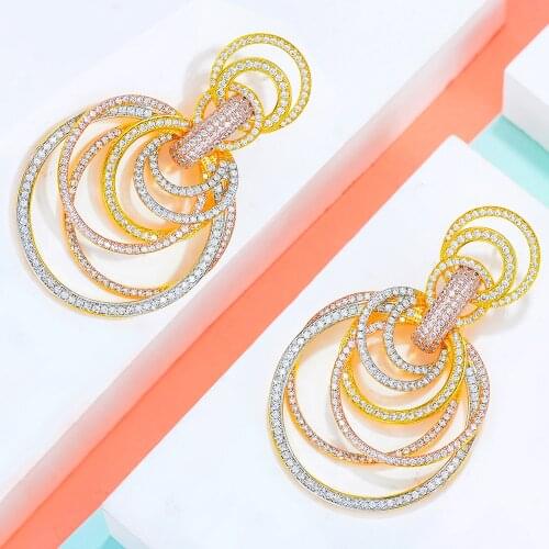 Famous Brand Noble Shiny Circles Twist Trendy Women Earrings AAA Cubic Zircon Drop Earring For Women Wedding Party Accessories