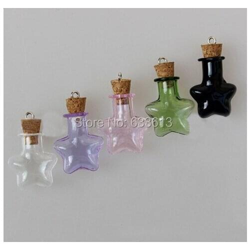 100sets/lot star tiny cork glass Bottle Perfume essential oil vial pendant mini glass bottle with cork jewelry accessory
