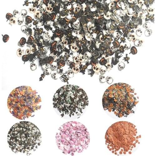 1000/5000Pcs Bag Nail Color Halloween Wood Pulp Paper Animal Cat Pumpkin Broom Mix Nail Jewelry Patch 3D Nail Accessories