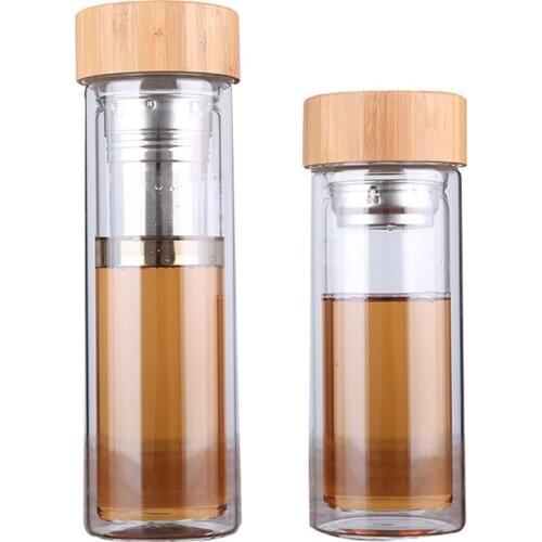 20Pcs 350ml 450ml Glass Water Bottles For Drink Tea With Infuser Bamboo Lid Double Wall Bottle for water brief Portable Outdoor