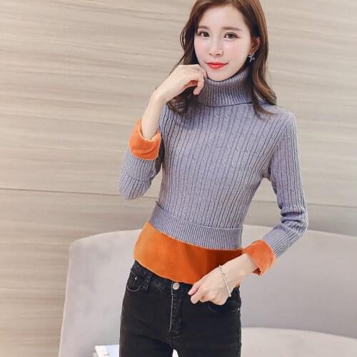 2017 Autumn Winter Warm Thick Nap Women Joker Bottoming Turtleneck Sweaters Fashion Slim Knitting Pullovers Sweater Lady Mw054