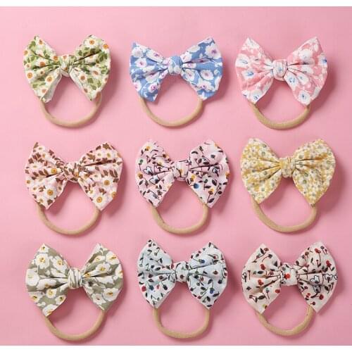36pc/lot New Cotton Bows Nylon Baby Headband,Floral Prints Hair Bow Nylon Headband or Hair Clips for Kid Girls Hair Accessories