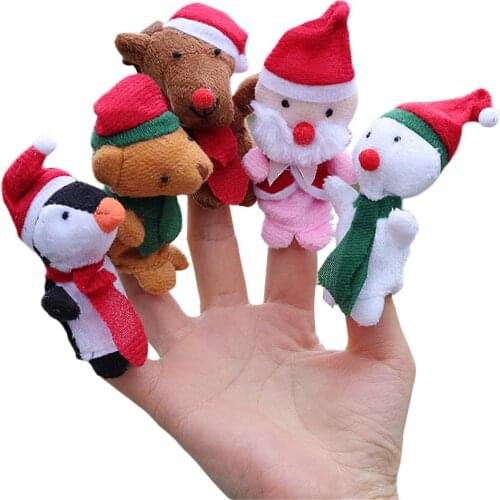 Finger Puppets Santa Claus Friends Finger Plush Toys Child Baby Favor Dolls Boys Girls 5pcs/set